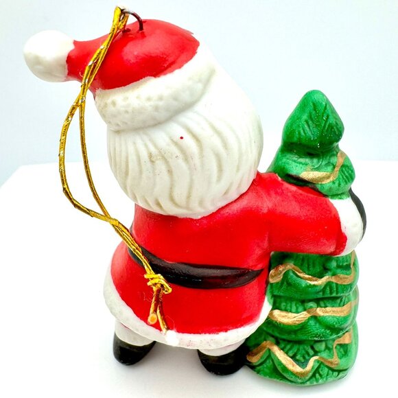Vintage 1980s Ceramic Santa Claus Christmas Ornament With Green Tree - Picture 5 of 7